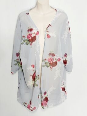 🔵BOGO FREE🔵 Feitong Kimono Topper Open Front Cardigan Semi Sheer Sz XL